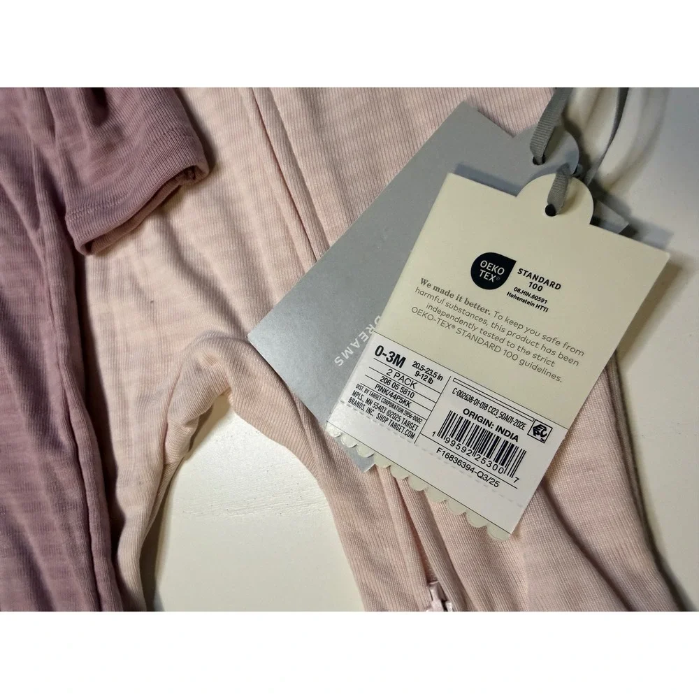 Cloud Island Baby Girls 2-Pack Sleep n Play Pink Mauve Ribbed Sleepers 0-3M NWT